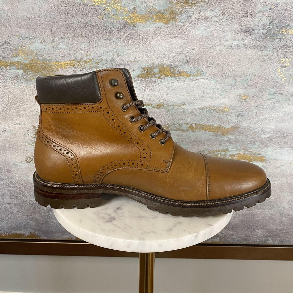 Johnston & Murphy Boots Mens Size 9 Brown Leather Cap Toe Combat Ankle Casual - Picture 5 of 12